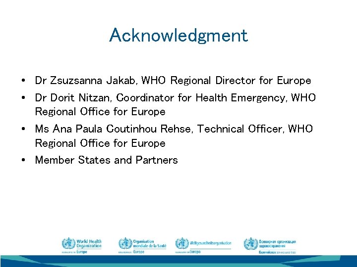 Acknowledgment • Dr Zsuzsanna Jakab, WHO Regional Director for Europe • Dr Dorit Nitzan,