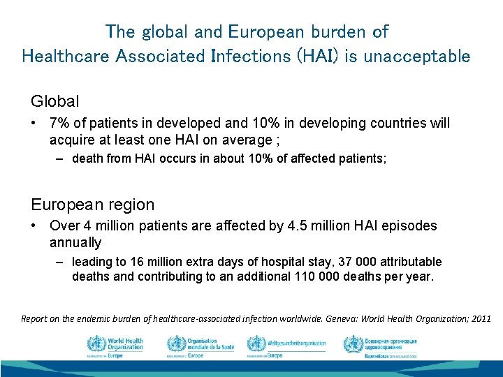 The global and European burden of Healthcare Associated Infections (HAI) is unacceptable Global •