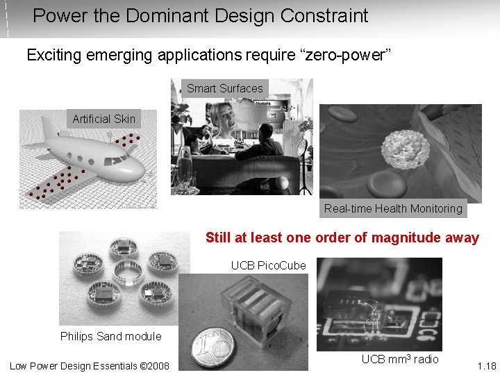 Power the Dominant Design Constraint Exciting emerging applications require “zero-power” Smart Surfaces Artificial Skin