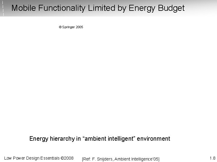 Mobile Functionality Limited by Energy Budget © Springer 2005 Energy hierarchy in “ambient intelligent”