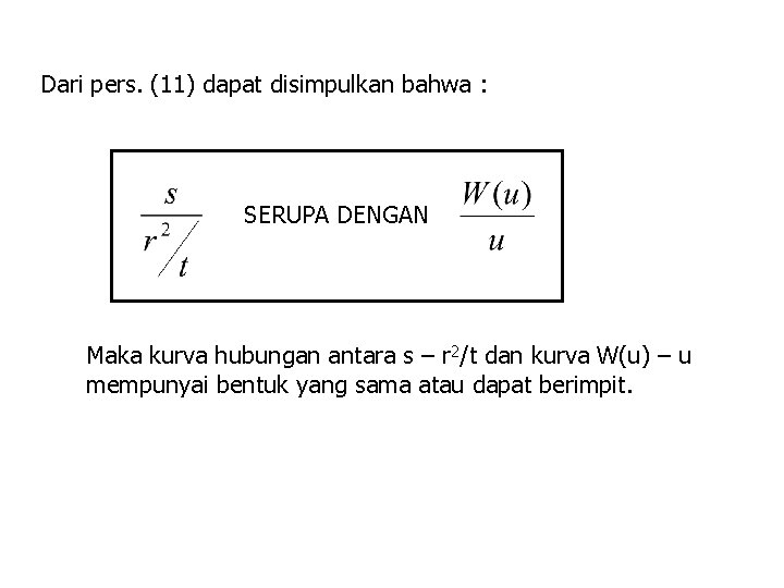 Dari pers. (11) dapat disimpulkan bahwa : SERUPA DENGAN Maka kurva hubungan antara s