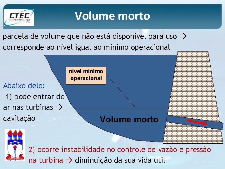 Volume morto parcela de volume que não está disponível para uso corresponde ao nível