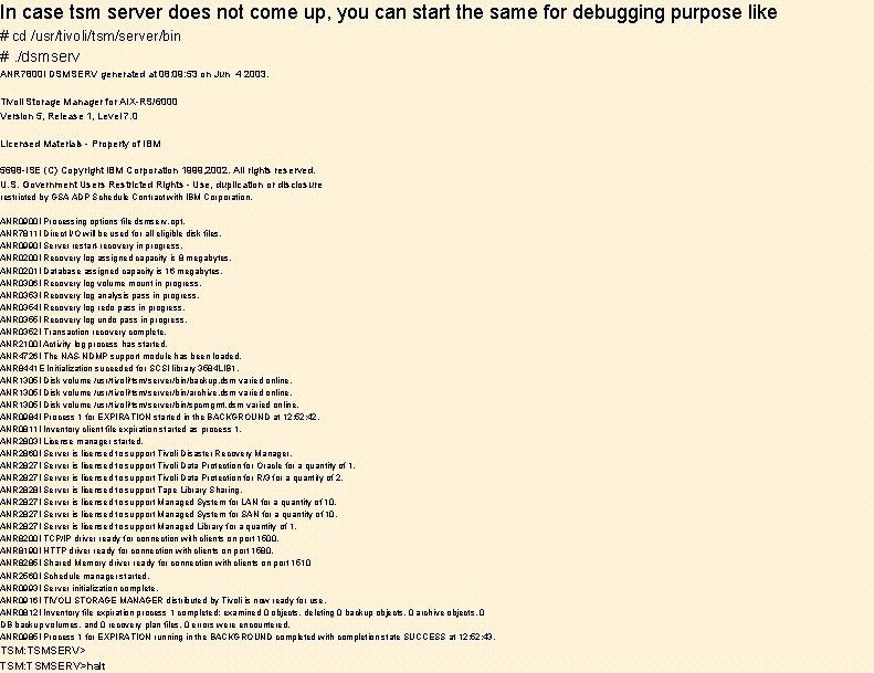 In case tsm server does not come up, you can start the same for