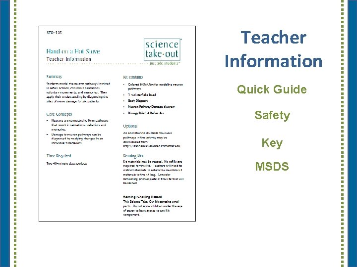 Teacher Information Quick Guide Safety Key MSDS 