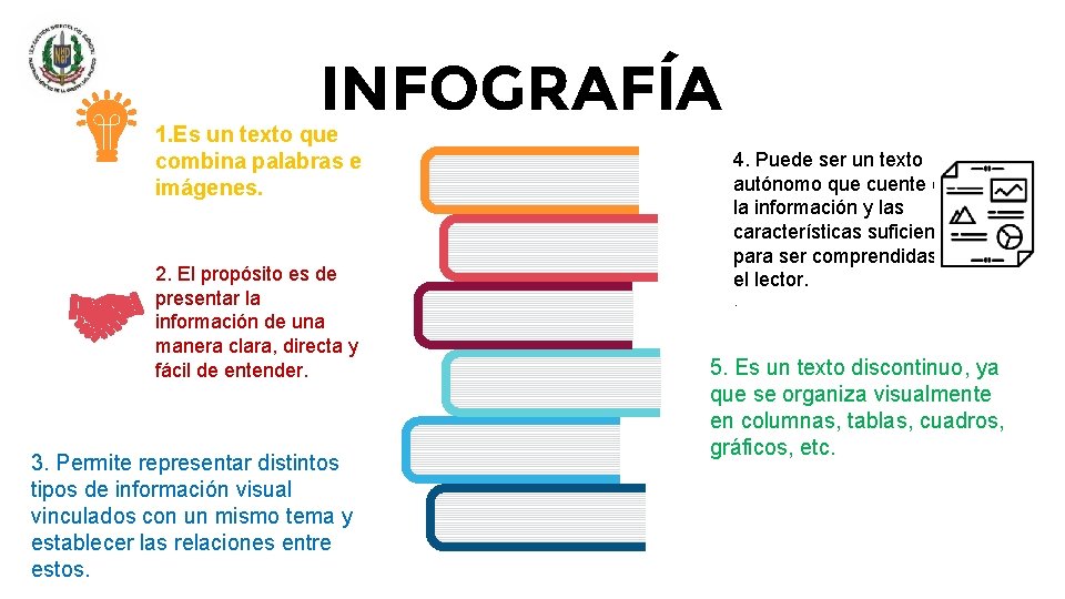 INFOGRAFÍA 1. Es un texto que combina palabras e imágenes. 2. El propósito es