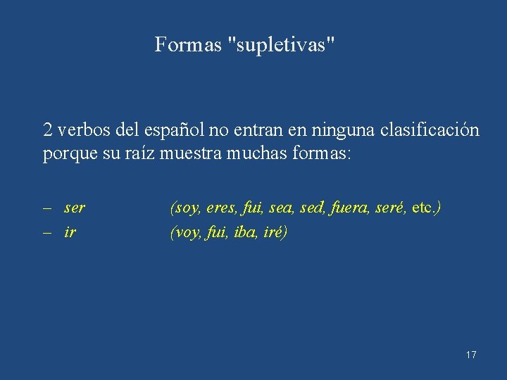 Formas ''supletivas'' 2 verbos del español no entran en ninguna clasificación porque su raíz