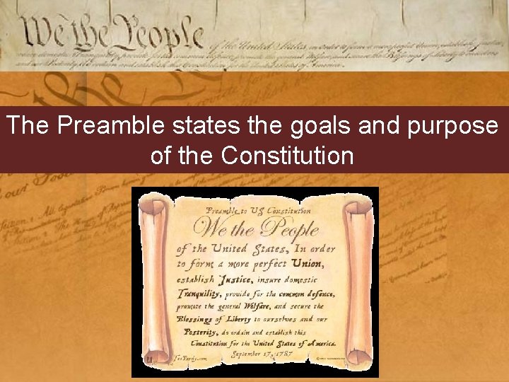 The Preamble states the goals and purpose of the Constitution 