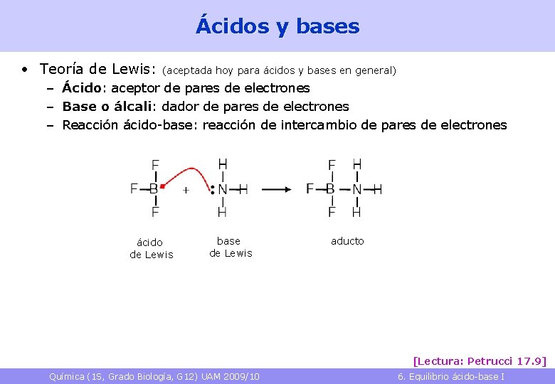 Ácidos y bases • Teoría de Lewis: (aceptada hoy para ácidos y bases en