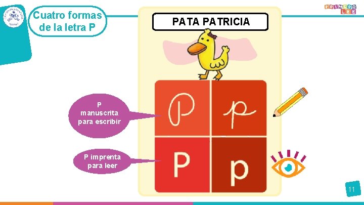 Cuatro formas de la letra P PATA PATRICIA P manuscrita para escribir P imprenta