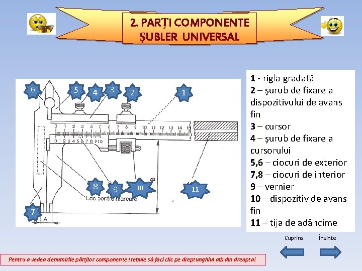 2. PARŢI COMPONENTE ŞUBLER UNIVERSAL 6 5 4 8 7 3 9 2 1