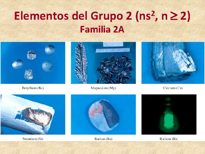 Elementos del Grupo 2 Familia 2 A 2 (ns , n 2) 