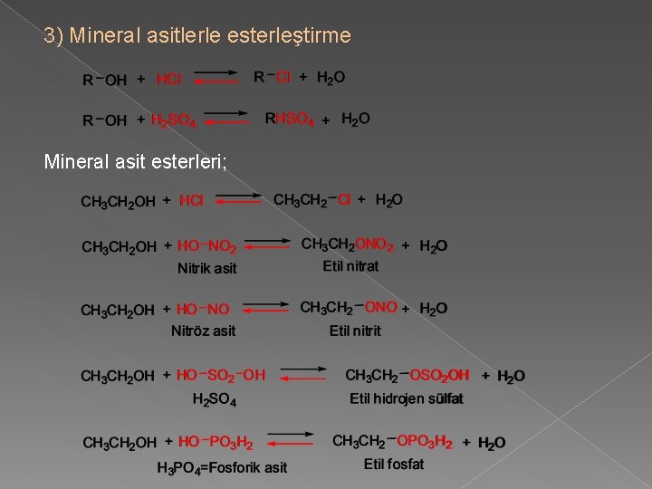 3) Mineral asitlerle esterleştirme Mineral asit esterleri; 