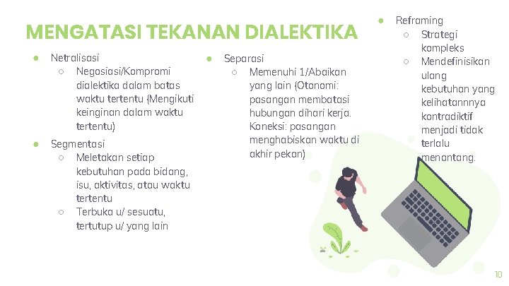 MENGATASI TEKANAN DIALEKTIKA ● Netralisasi ○ Negosiasi/Kompromi dialektika dalam batas waktu tertentu (Mengikuti keinginan