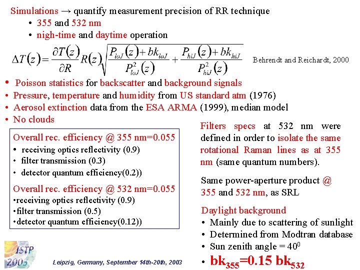 Simulations → quantify measurement precision of RR technique • 355 and 532 nm •