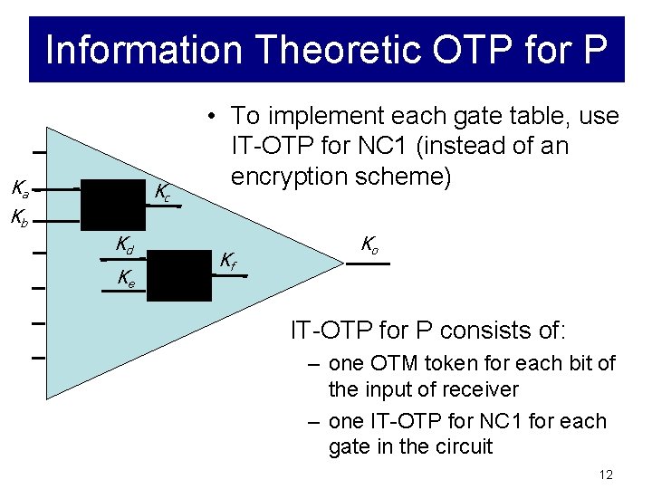 Information Theoretic OTP for P Ka Kc Kb Kd Ke • To implement each