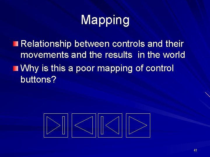 Mapping Relationship between controls and their movements and the results in the world Why