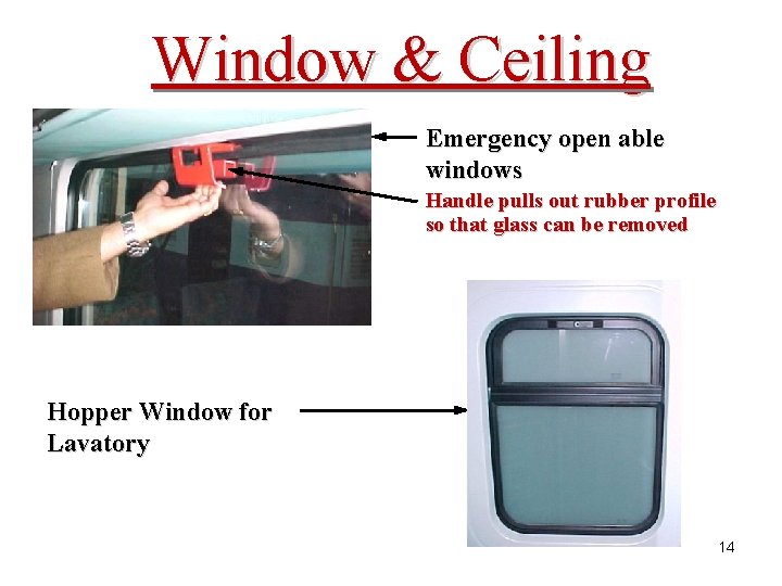 Window & Ceiling Emergency open able windows Handle pulls out rubber profile so that