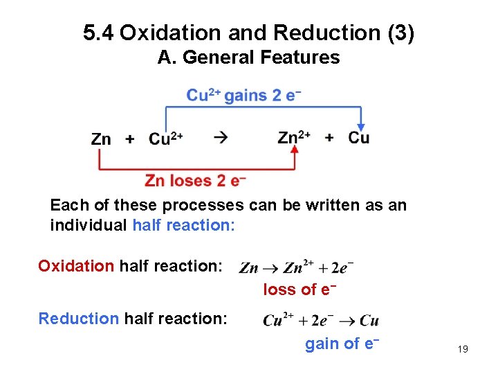 5. 4 Oxidation and Reduction (3) A. General Features Each of these processes can