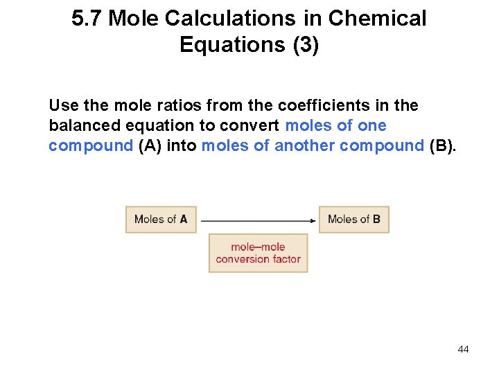5. 7 Mole Calculations in Chemical Equations (3) Use the mole ratios from the