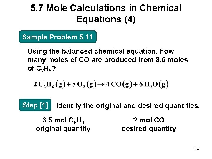 5. 7 Mole Calculations in Chemical Equations (4) Sample Problem 5. 11 Using the