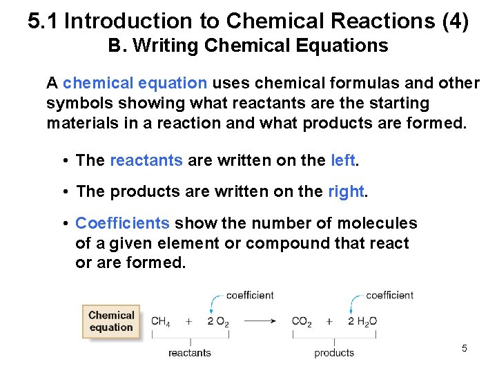 5. 1 Introduction to Chemical Reactions (4) B. Writing Chemical Equations A chemical equation