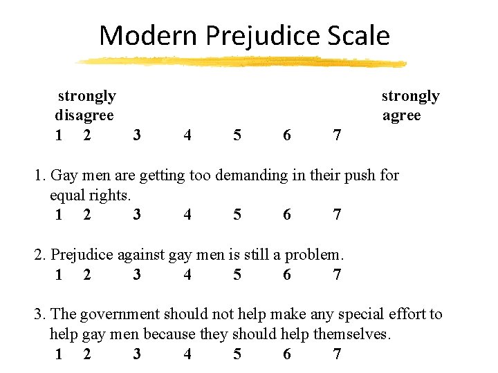 Modern Prejudice Scale strongly disagree 1 2 strongly agree 3 4 5 6 7