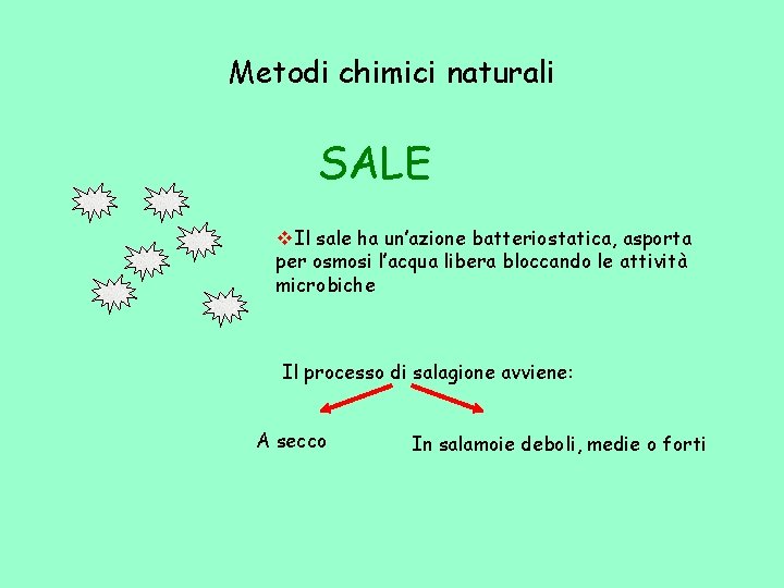 Metodi chimici naturali SALE v. Il sale ha un’azione batteriostatica, asporta per osmosi l’acqua