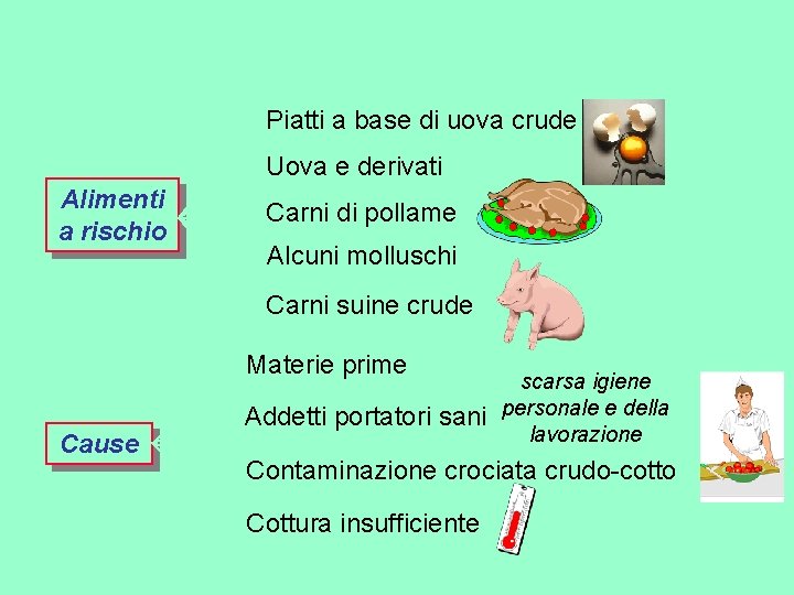 Piatti a base di uova crude Uova e derivati Alimenti a rischio Carni di