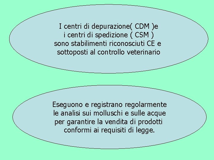 I centri di depurazione( CDM )e i centri di spedizione ( CSM ) sono