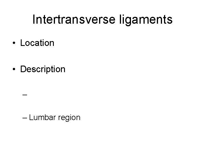 Intertransverse ligaments • Location • Description – – Lumbar region 