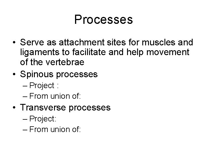 Processes • Serve as attachment sites for muscles and ligaments to facilitate and help