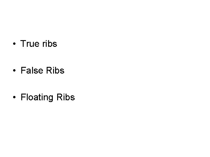  • True ribs • False Ribs • Floating Ribs 