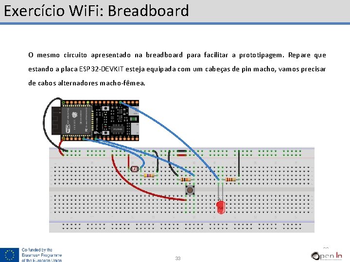 Exercício Wi. Fi: Breadboard O mesmo circuito apresentado na breadboard para facilitar a prototipagem.