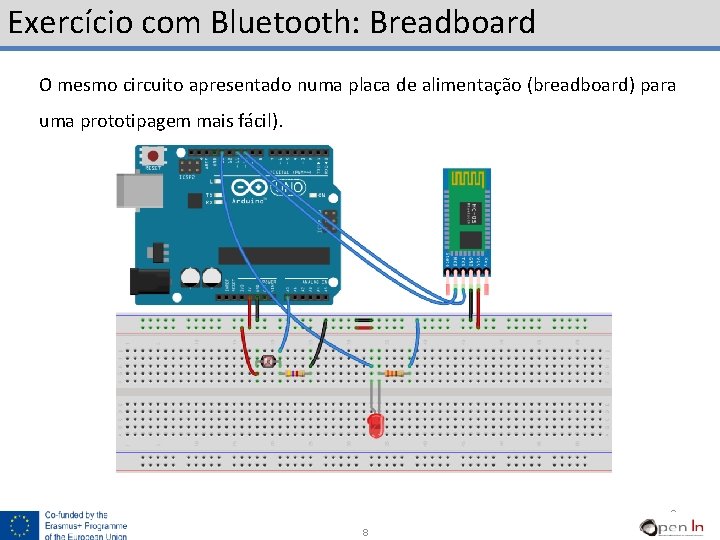 Exercício com Bluetooth: Breadboard O mesmo circuito apresentado numa placa de alimentação (breadboard) para