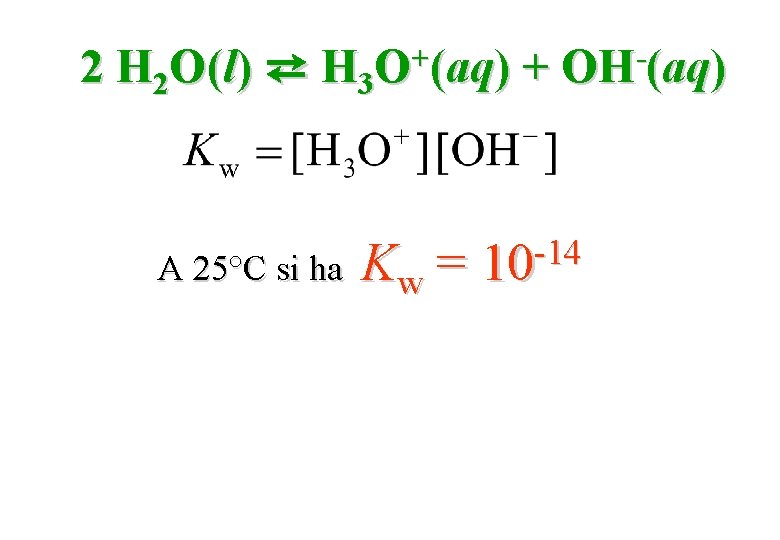 2 H 2 O(l) + ⇄ H 3 O (aq) A 25°C si ha