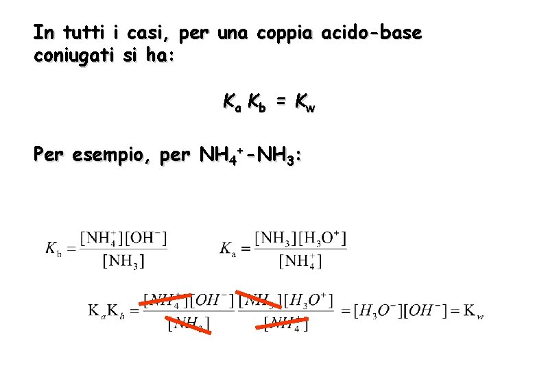 In tutti i casi, per una coppia acido-base coniugati si ha: Ka Kb =