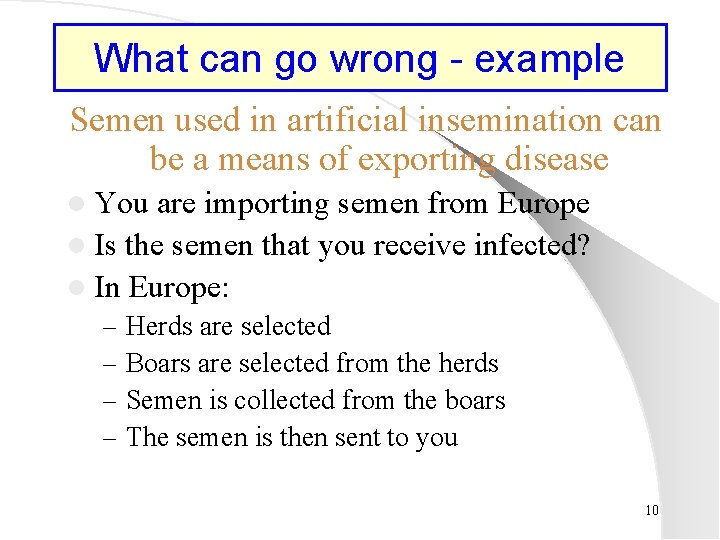 What can go wrong - example Semen used in artificial insemination can be a