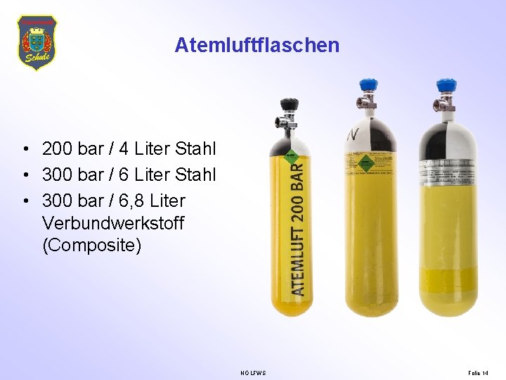 Atemluftflaschen • 200 bar / 4 Liter Stahl • 300 bar / 6, 8