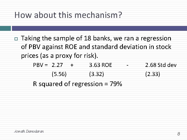 How about this mechanism? Taking the sample of 18 banks, we ran a regression