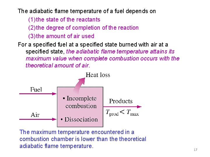The adiabatic flame temperature of a fuel depends on (1) the state of the