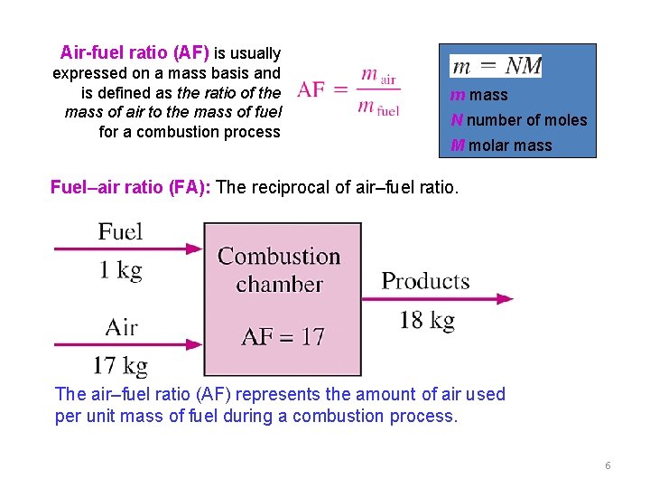 Air-fuel ratio (AF) is usually expressed on a mass basis and is defined as