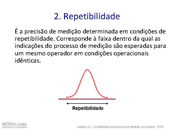 2. Repetibilidade É a precisão de medição determinada em condições de repetibilidade. Corresponde à