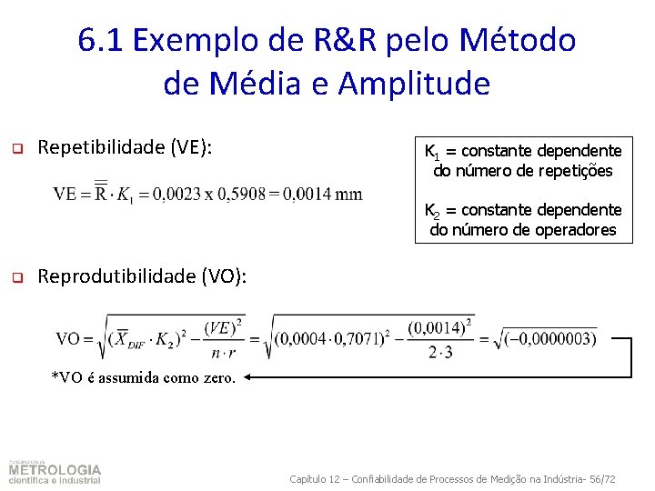 6. 1 Exemplo de R&R pelo Método de Média e Amplitude q Repetibilidade (VE):