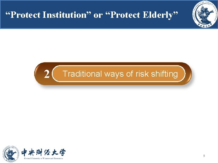 “Protect Institution” or “Protect Elderly” 2 2021/2/26 Traditional ways of risk shifting 9 