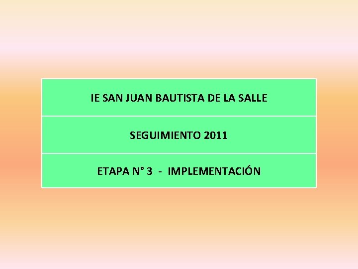 IE SAN JUAN BAUTISTA DE LA SALLE SEGUIMIENTO 2011 ETAPA N° 3 - IMPLEMENTACIÓN