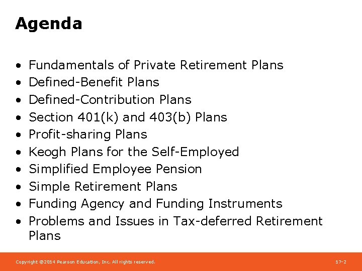 Agenda • • • Fundamentals of Private Retirement Plans Defined-Benefit Plans Defined-Contribution Plans Section