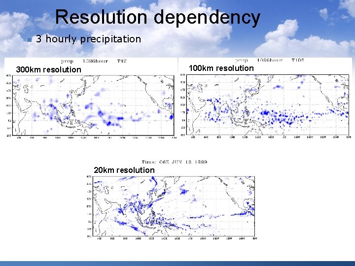 Resolution dependency n 3 hourly precipitation 100 km resolution 300 km resolution 20 km