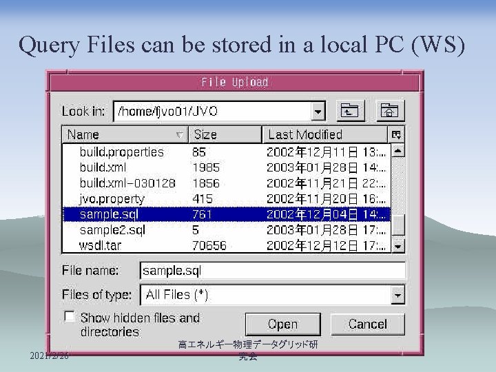 Query Files can be stored in a local PC (WS) 2021/2/26 高エネルギー物理データグリッド研 究会 