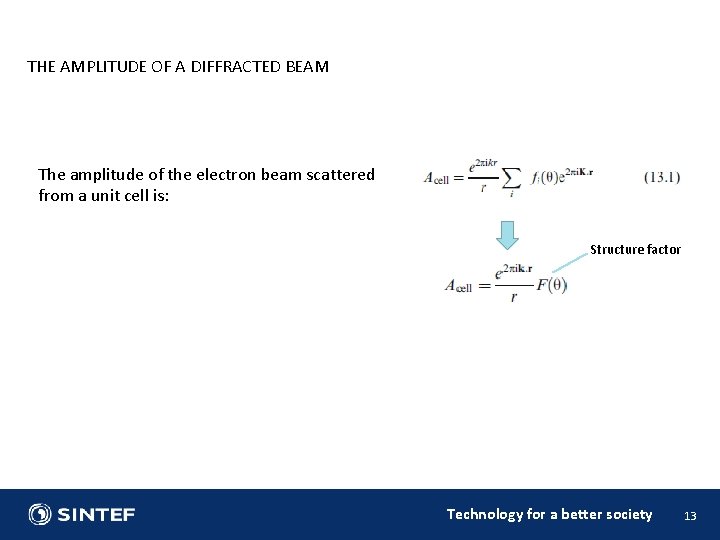 THE AMPLITUDE OF A DIFFRACTED BEAM The amplitude of the electron beam scattered from