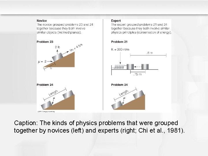 Caption: The kinds of physics problems that were grouped together by novices (left) and